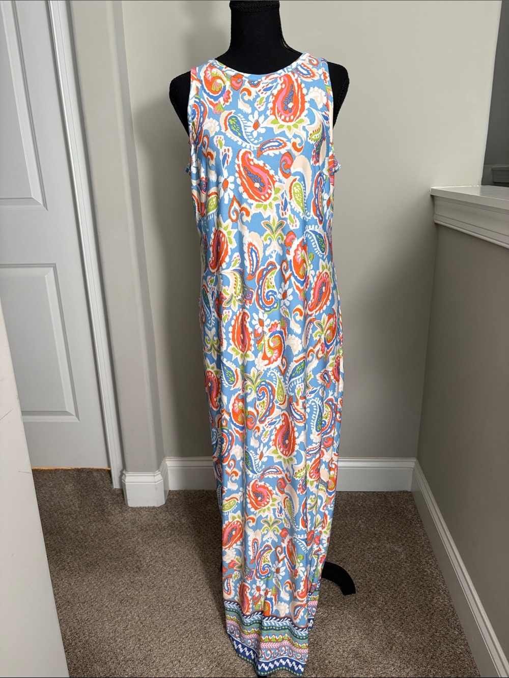 Vince Camuto Blue Maxi Dress with Orange, Green & White Paisley